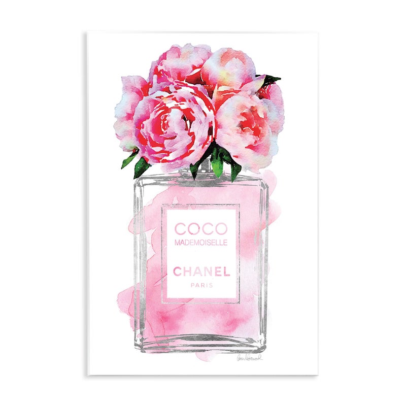 Stupell Industries Glam Perfume Bottle V2 Flower Silver Pink Peony Oversized Wall Plaque Art, Proudly Made in USA, 13 x 19 - Image 1